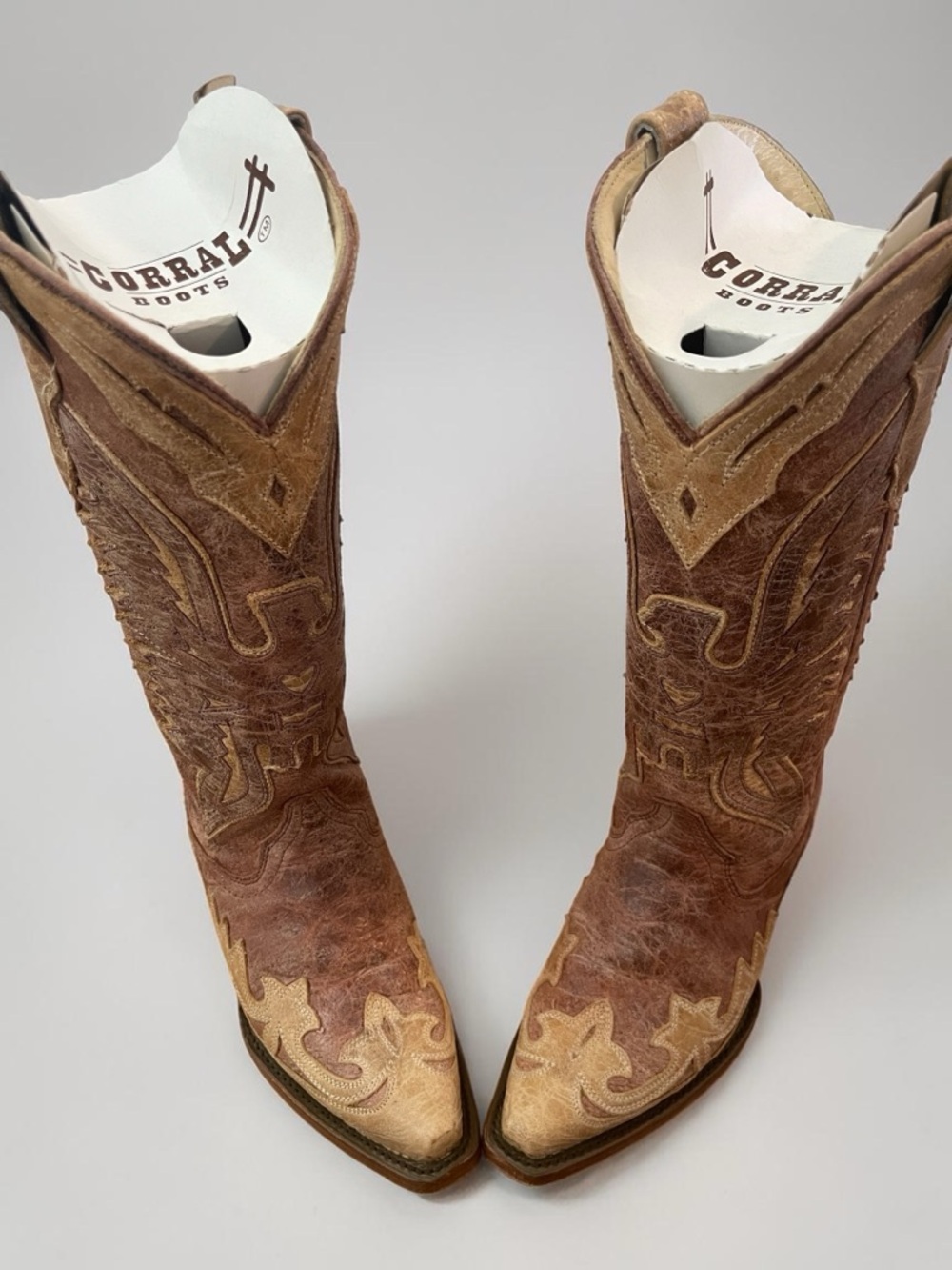 Corral Cowboy Boots Womens 5 Snip Toe Western Leather Embroidered Brown